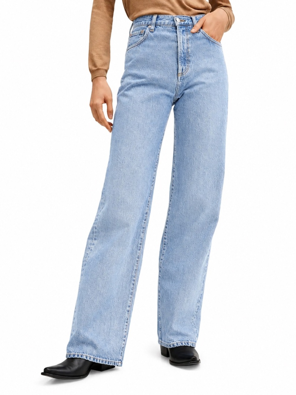 Mango Women's Kaia High-Rise Wide Leg Jeans Medium Wash Button Close (Size US 4)